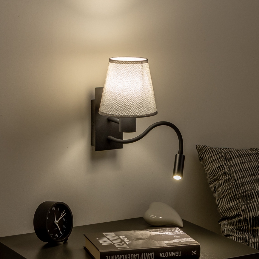 Brilagi - LED Pielāgojama sienas lampa NUBILA 1xE27/25W/230V + LED/3W melna/pelēka