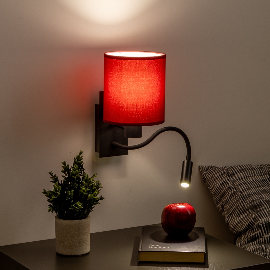 Brilagi - LED Pielāgojama sienas lampa NUBILA 1xE27/25W/230V + LED/3W melna/Pompejas sarkana