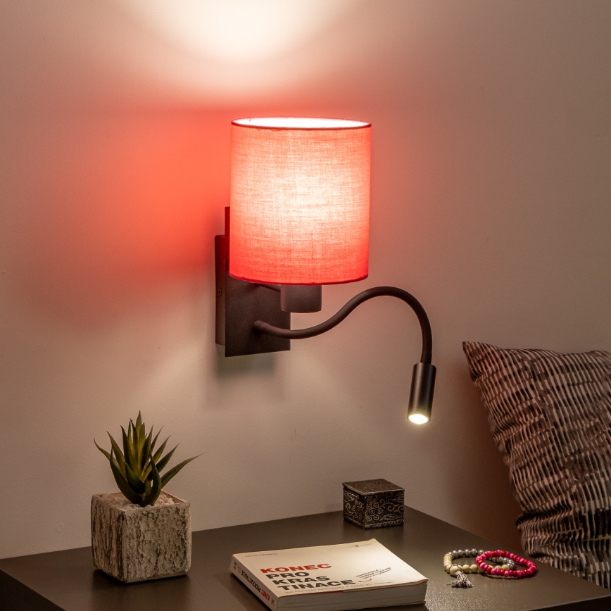 Brilagi - LED Pielāgojama sienas lampa NUBILA 1xE27/25W/230V + LED/3W melna/rozā