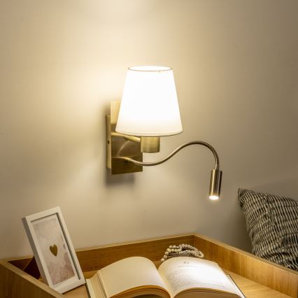 Brilagi - LED Pielāgojama sienas lampa NUBILA 1xE27/25W/230V + LED/3W misiņš/balta