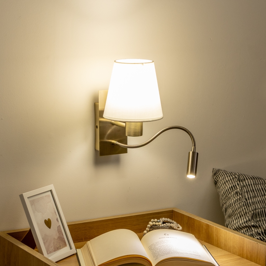 Brilagi - LED Pielāgojama sienas lampa NUBILA 1xE27/25W/230V + LED/3W misiņš/balta
