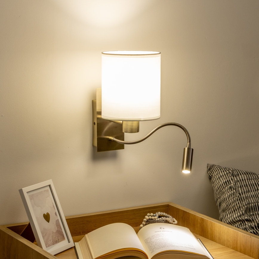 Brilagi - LED Pielāgojama sienas lampa NUBILA 1xE27/25W/230V + LED/3W misiņš/balta