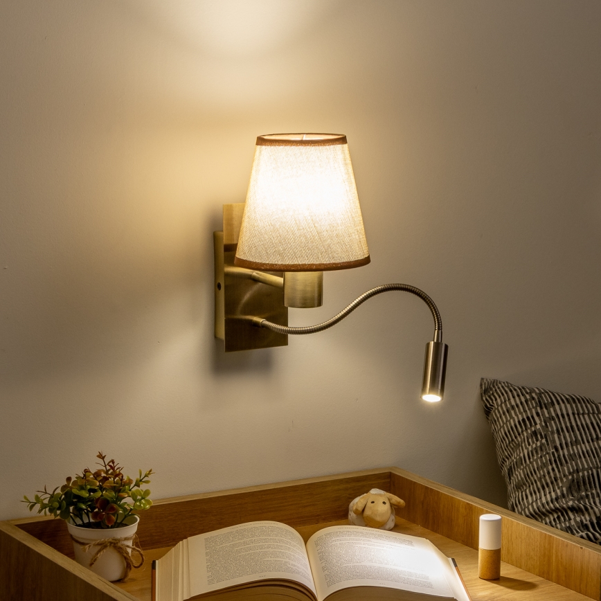 Brilagi - LED Pielāgojama sienas lampa NUBILA 1xE27/25W/230V + LED/3W misiņš/brūna