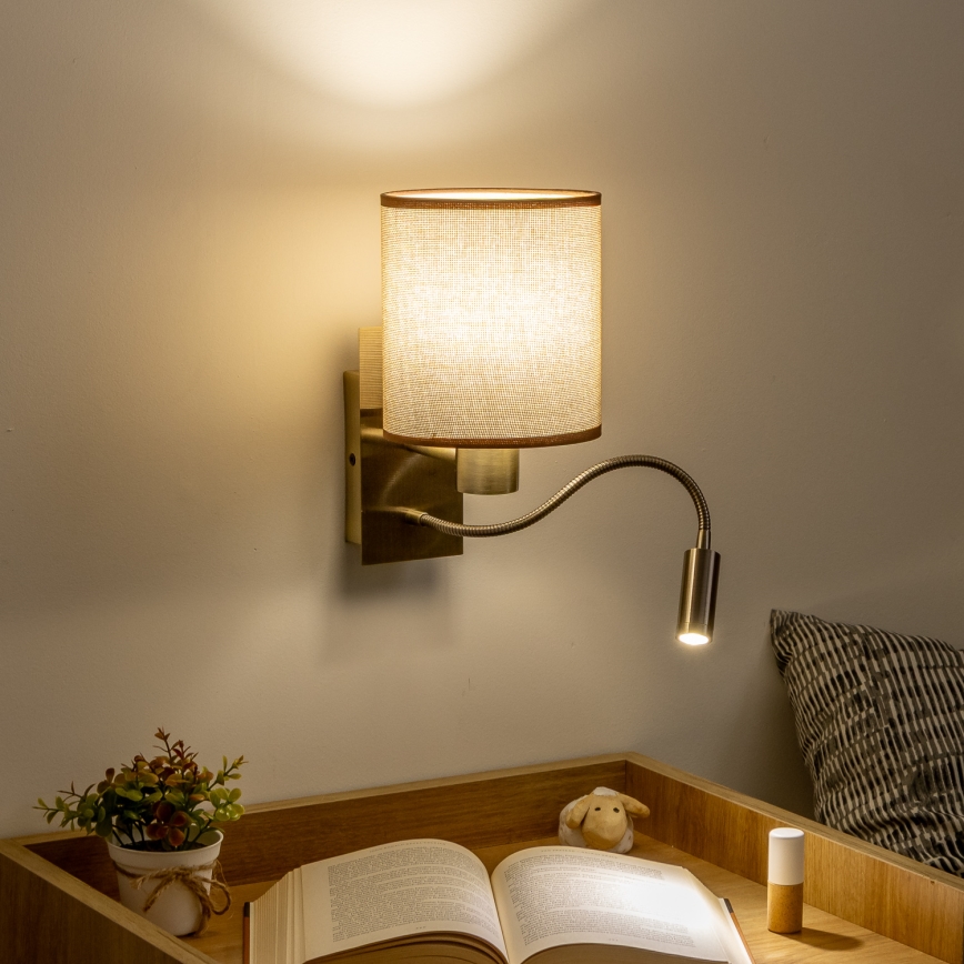 Brilagi - LED Pielāgojama sienas lampa NUBILA 1xE27/25W/230V + LED/3W misiņš/brūna