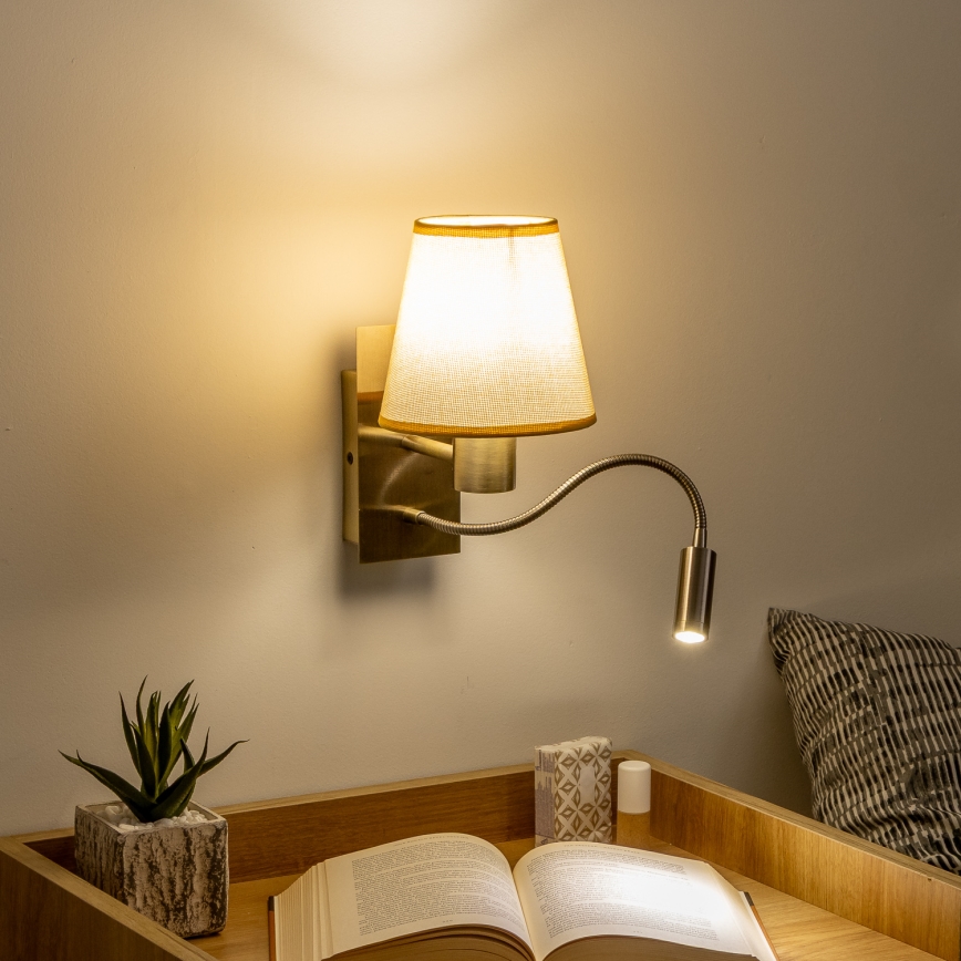 Brilagi - LED Pielāgojama sienas lampa NUBILA 1xE27/25W/230V + LED/3W misiņš/gaiši brūna