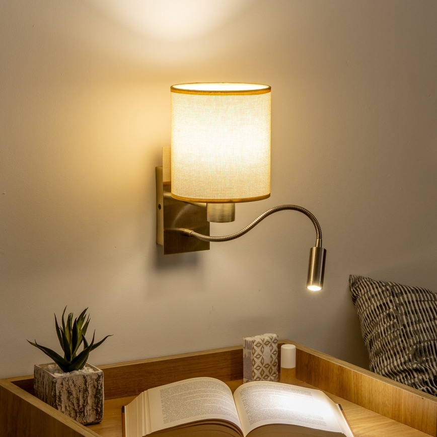 Brilagi - LED Pielāgojama sienas lampa NUBILA 1xE27/25W/230V + LED/3W misiņš/gaiši brūna