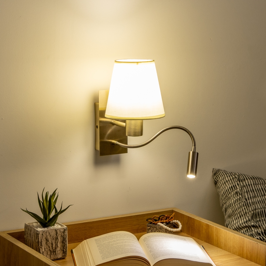Brilagi - LED Pielāgojama sienas lampa NUBILA 1xE27/25W/230V + LED/3W misiņš/krēmkrāsa