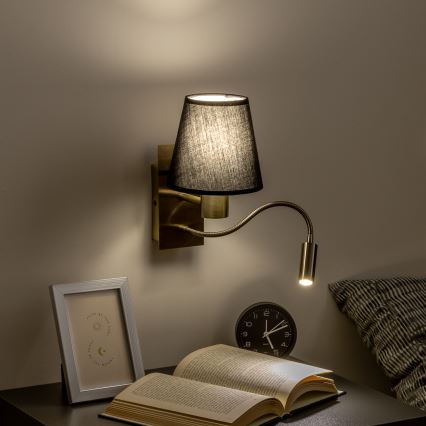 Brilagi - LED Pielāgojama sienas lampa NUBILA 1xE27/25W/230V + LED/3W misiņš/melna