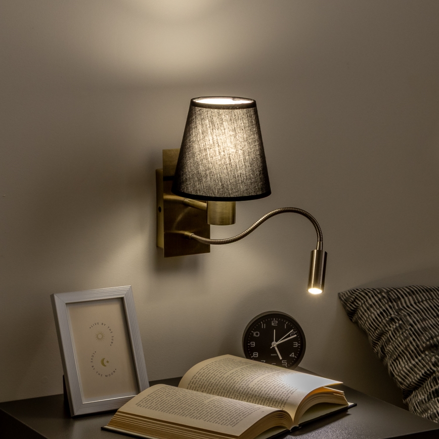 Brilagi - LED Pielāgojama sienas lampa NUBILA 1xE27/25W/230V + LED/3W misiņš/melna