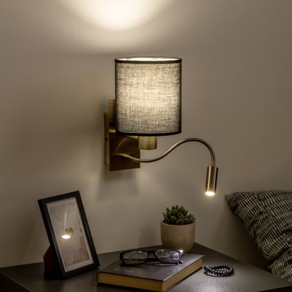 Brilagi - LED Pielāgojama sienas lampa NUBILA 1xE27/25W/230V + LED/3W misiņš/melna