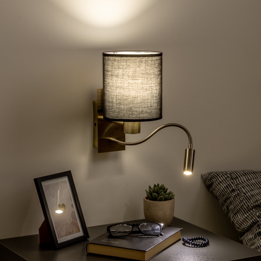 Brilagi - LED Pielāgojama sienas lampa NUBILA 1xE27/25W/230V + LED/3W misiņš/melna