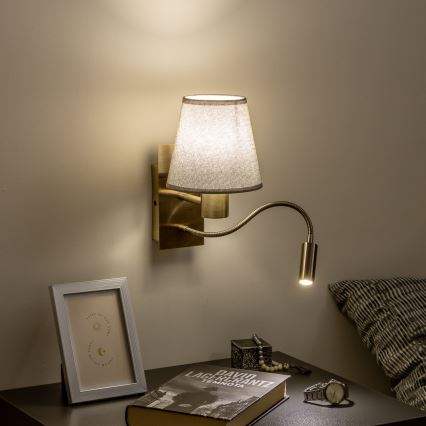 Brilagi - LED Pielāgojama sienas lampa NUBILA 1xE27/25W/230V + LED/3W misiņš/pelēka
