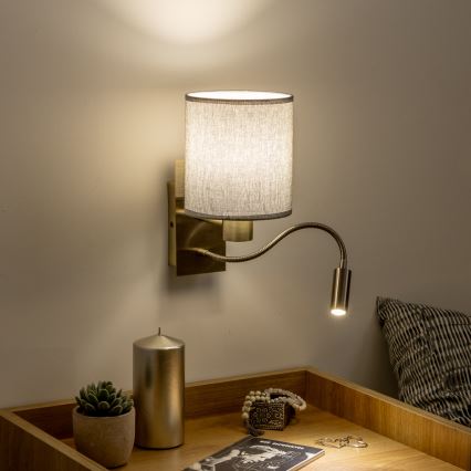 Brilagi - LED Pielāgojama sienas lampa NUBILA 1xE27/25W/230V + LED/3W misiņš/pelēka