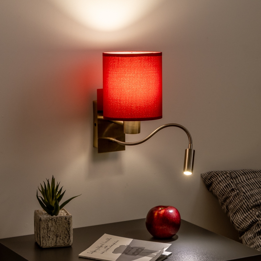 Brilagi - LED Pielāgojama sienas lampa NUBILA 1xE27/25W/230V+LED/3W misiņš/Pompejas sarkana