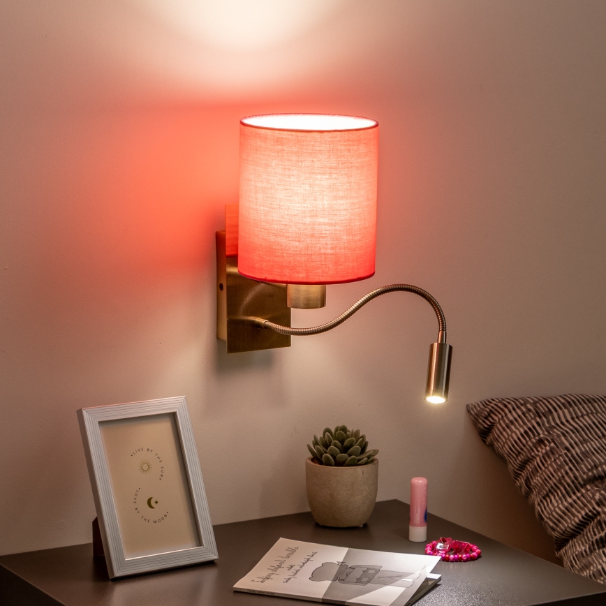 Brilagi - LED Pielāgojama sienas lampa NUBILA 1xE27/25W/230V + LED/3W misiņš/rozā