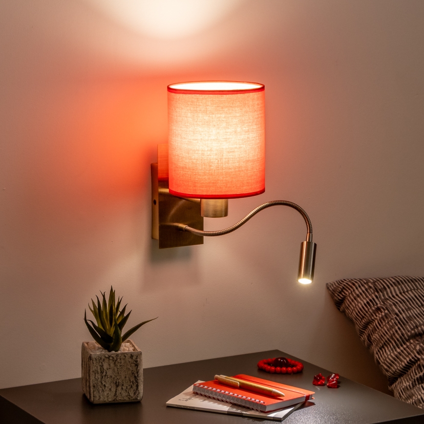 Brilagi - LED Pielāgojama sienas lampa NUBILA 1xE27/25W/230V + LED/3W misiņš/sarkana