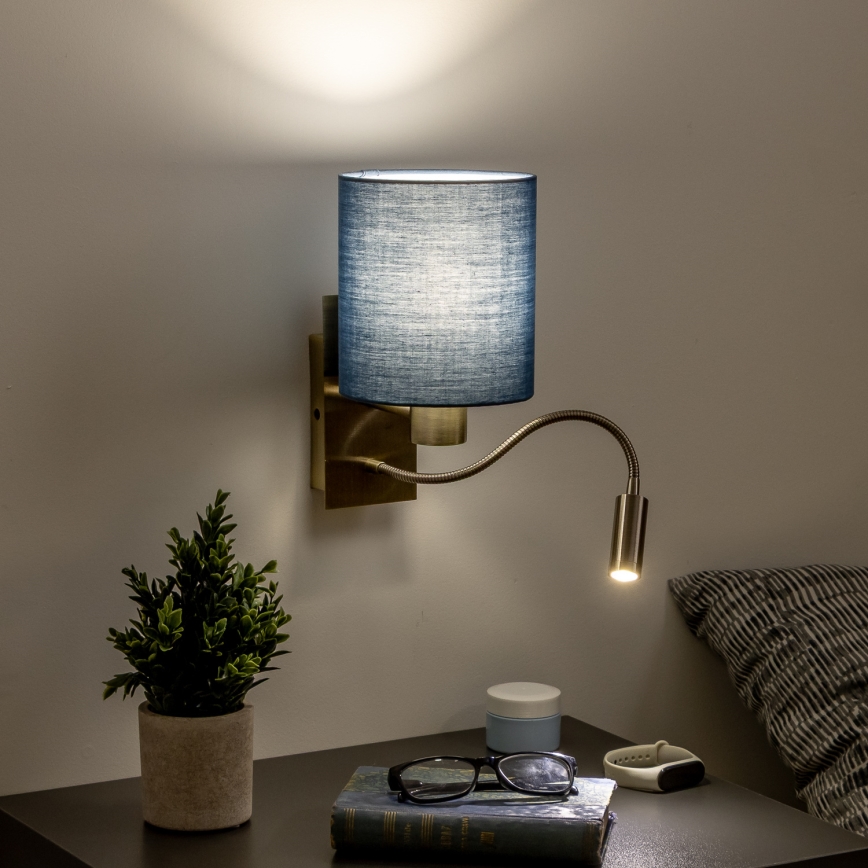 Brilagi - LED Pielāgojama sienas lampa NUBILA 1xE27/25W/230V+ LED/3W misiņš/tumši zila