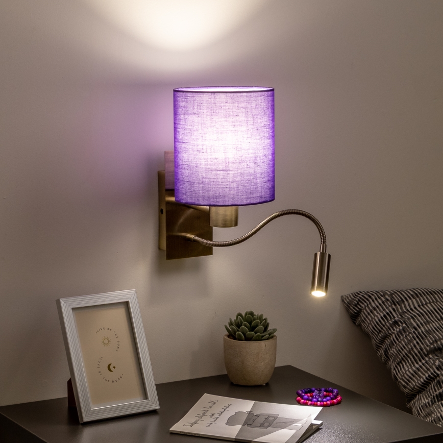 Brilagi - LED Pielāgojama sienas lampa NUBILA 1xE27/25W/230V + LED/3W misiņš/violeta