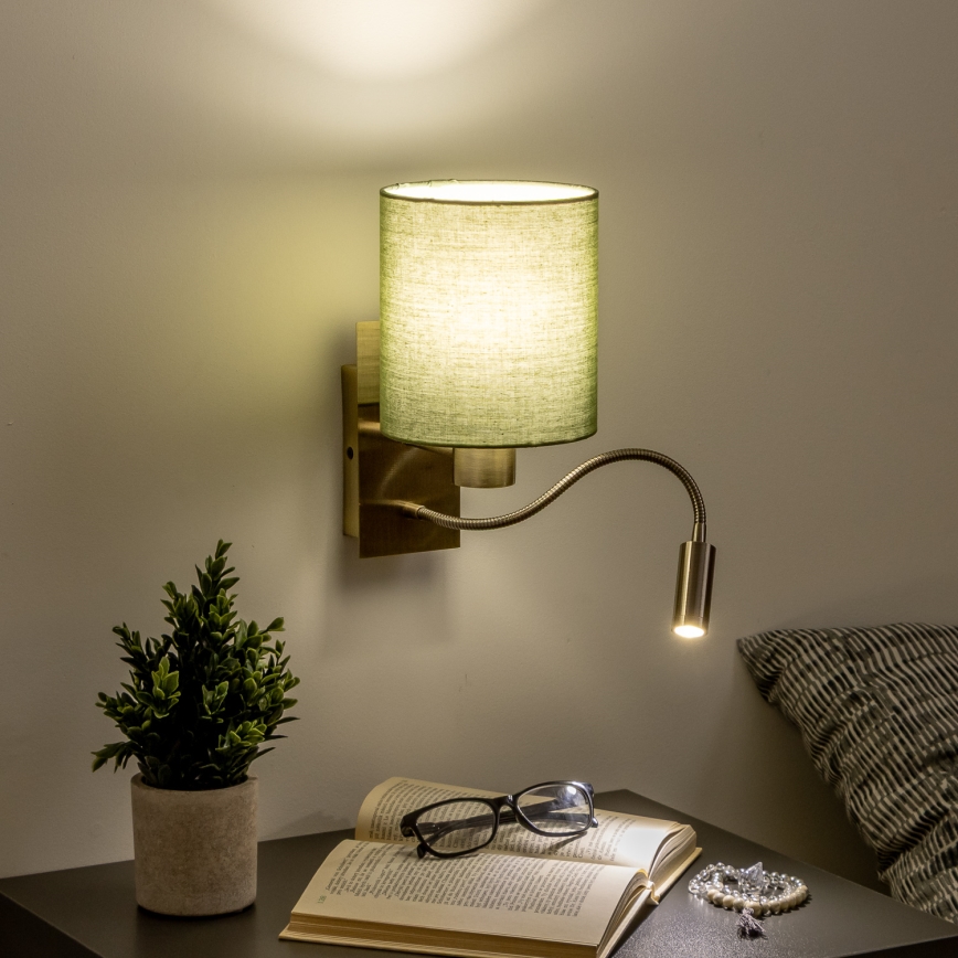 Brilagi - LED Pielāgojama sienas lampa NUBILA 1xE27/25W/230V + LED/3W misiņš/zaļa