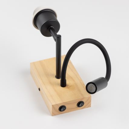 Brilagi - LED lokana sienas lampa NUBILA WOOD 1xE27/25W/230V + LED/3W ozols/melna/gaiši pelēka