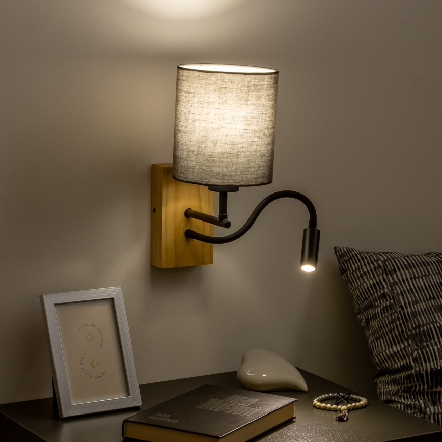 Brilagi - LED Pielāgojama sienas lampa NUBILA WOOD 1xE27/25W/230V + LED/3W ozols/antracīta