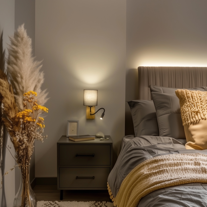 Brilagi - LED Pielāgojama sienas lampa NUBILA WOOD 1xE27/25W/230V + LED/3W ozols/antracīta