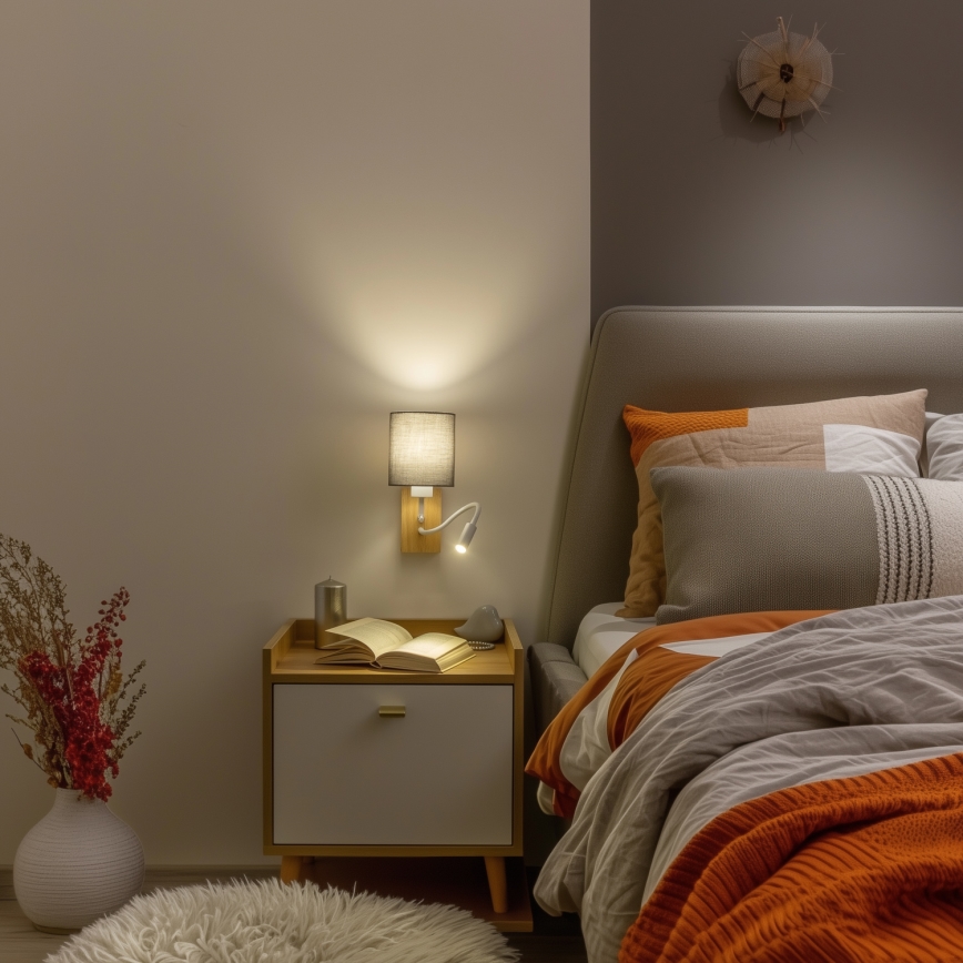 Brilagi - LED Pielāgojama sienas lampa NUBILA WOOD 1xE27/25W/230V + LED/3W ozols/antracīta
