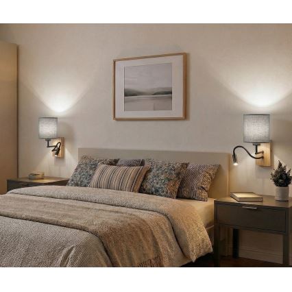 Brilagi - LED lokana sienas lampa NUBILA WOOD 1xE27/25W/230V + LED/3W ozols/balts/gaiši pelēks