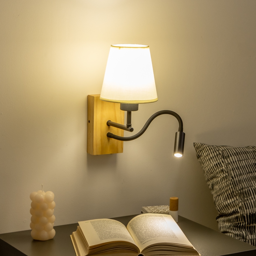Brilagi - LED Pielāgojama sienas lampa NUBILA WOOD 1xE27/25W/230V + LED/3W ozols/balta