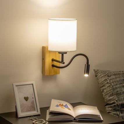 Brilagi - LED Pielāgojama sienas lampa NUBILA WOOD 1xE27/25W/230V + LED/3W ozols/balta