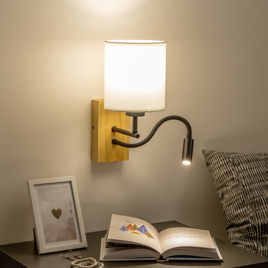 Brilagi - LED Pielāgojama sienas lampa NUBILA WOOD 1xE27/25W/230V + LED/3W ozols/balta