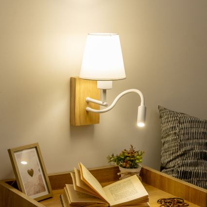 Brilagi - LED Pielāgojama sienas lampa NUBILA WOOD 1xE27/25W/230V + LED/3W ozols/balta