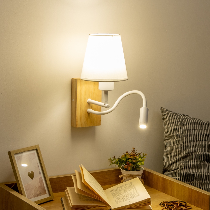 Brilagi - LED Pielāgojama sienas lampa NUBILA WOOD 1xE27/25W/230V + LED/3W ozols/balta