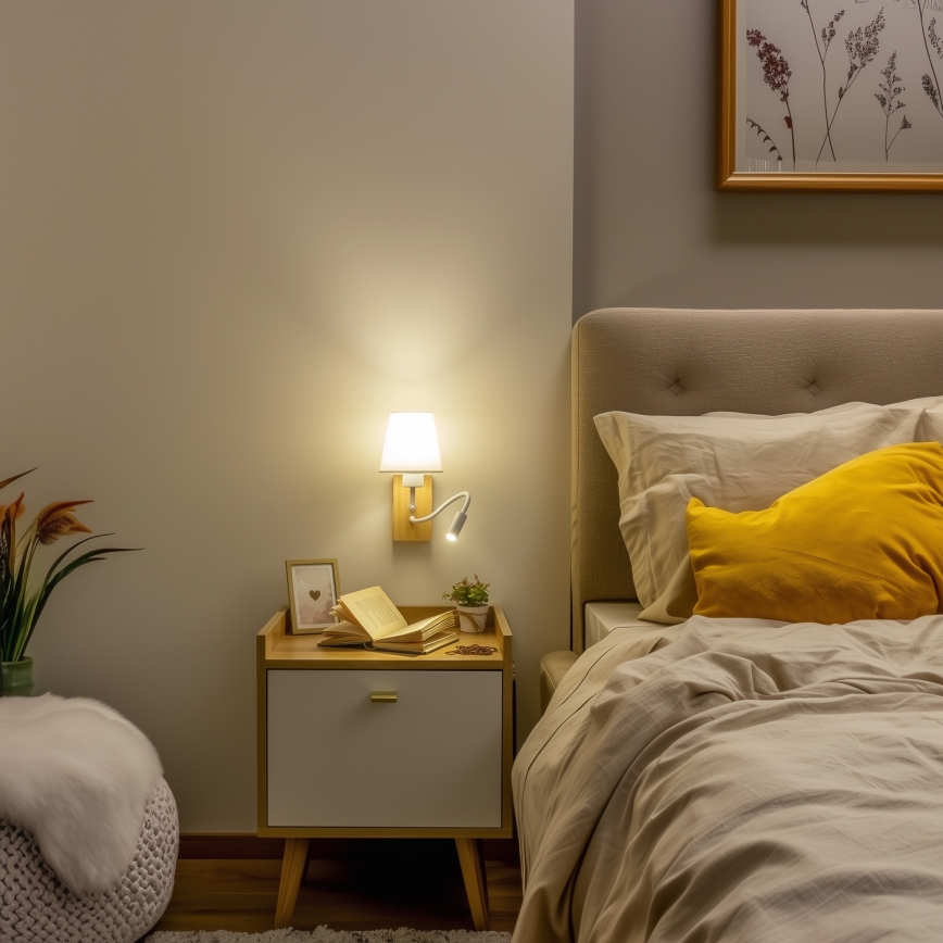 Brilagi - LED Pielāgojama sienas lampa NUBILA WOOD 1xE27/25W/230V + LED/3W ozols/balta