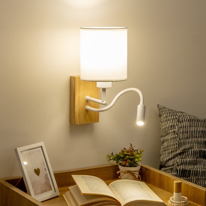 Brilagi - LED Pielāgojama sienas lampa NUBILA WOOD 1xE27/25W/230V + LED/3W ozols/balta