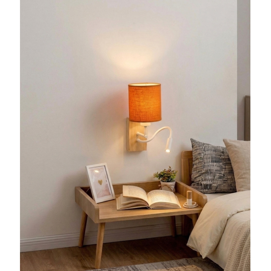 Brilagi - LED elastīga sienas lampa NUBILA WOOD 1xE27/25W/230V + LED/3W ozols/balts/oranžs