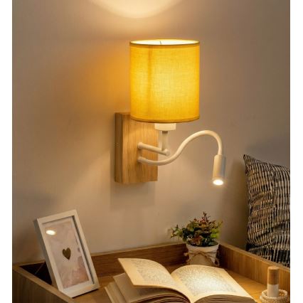 Brilagi - elastīga LED sienas lampa NUBILA WOOD 1xE27/25W/230V + LED/3W ozols/balta/dzeltena