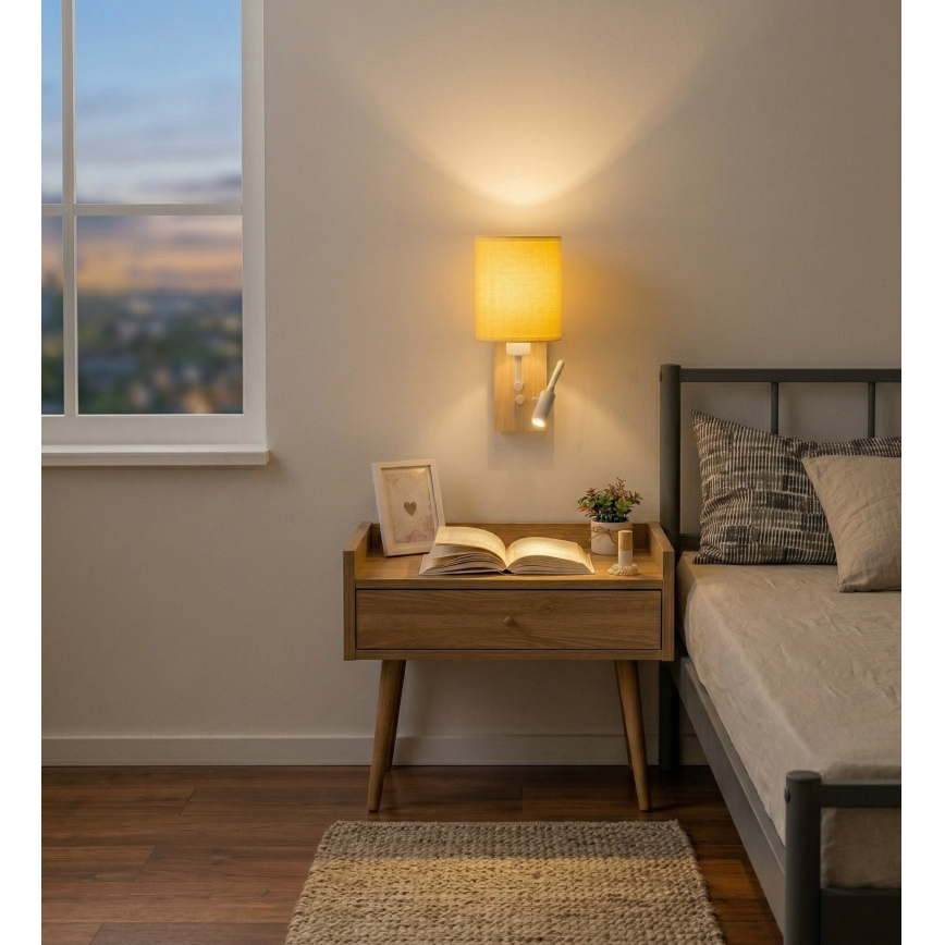 Brilagi - elastīga LED sienas lampa NUBILA WOOD 1xE27/25W/230V + LED/3W ozols/balta/dzeltena