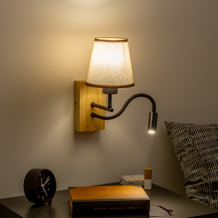 Brilagi - LED Pielāgojama sienas lampa NUBILA WOOD 1xE27/25W/230V + LED/3W ozols/brūna