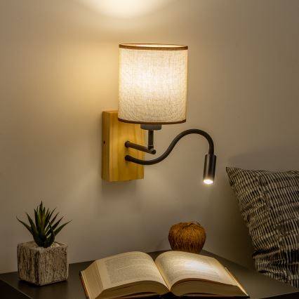 Brilagi - LED Pielāgojama sienas lampa NUBILA WOOD 1xE27/25W/230V + LED/3W ozols/brūna