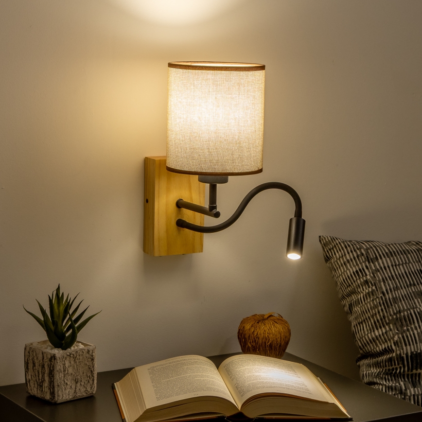 Brilagi - LED Pielāgojama sienas lampa NUBILA WOOD 1xE27/25W/230V + LED/3W ozols/brūna