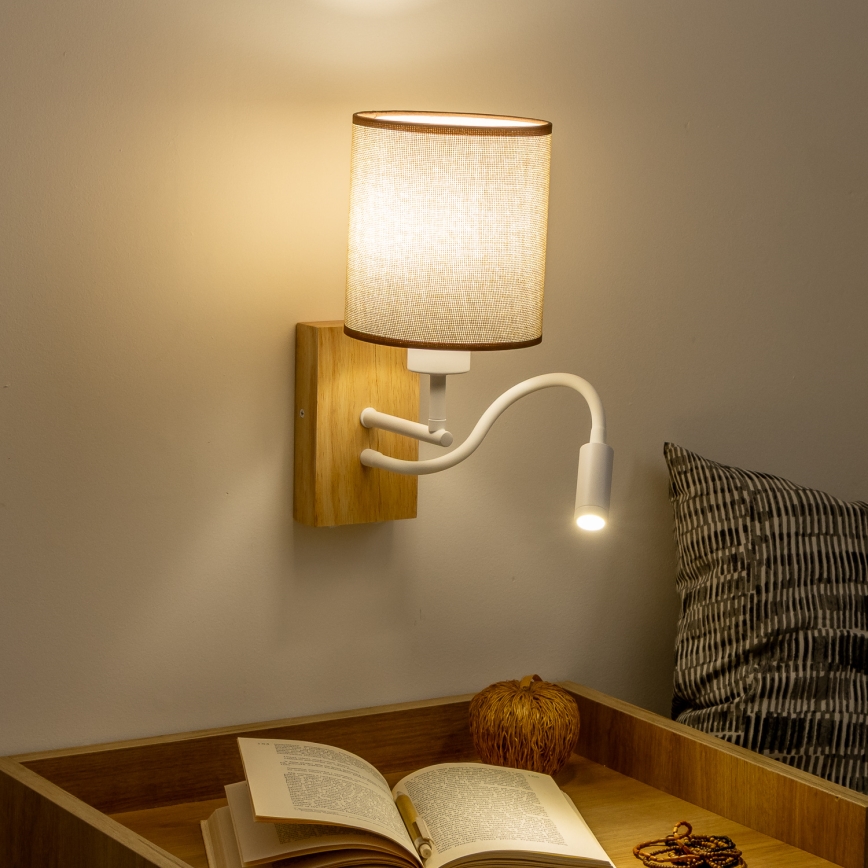 Brilagi - LED Pielāgojama sienas lampa NUBILA WOOD 1xE27/25W/230V + LED/3W ozols/brūna