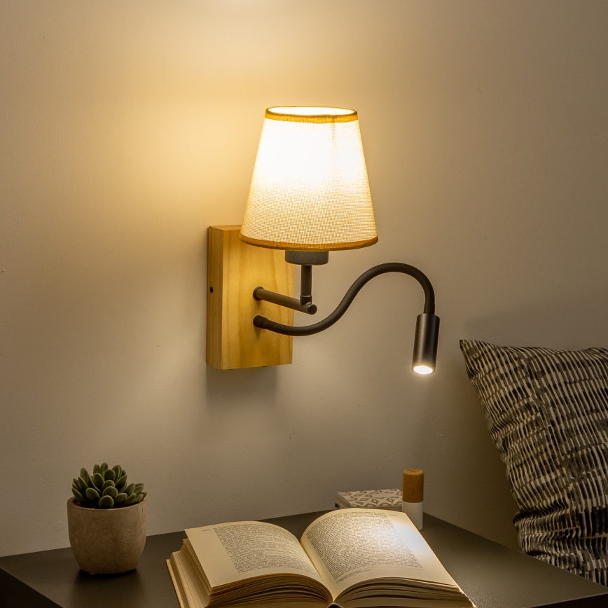 Brilagi - LED Pielāgojama sienas lampa NUBILA WOOD 1xE27/25W/230V + LED/3W ozols/gaiši brūna