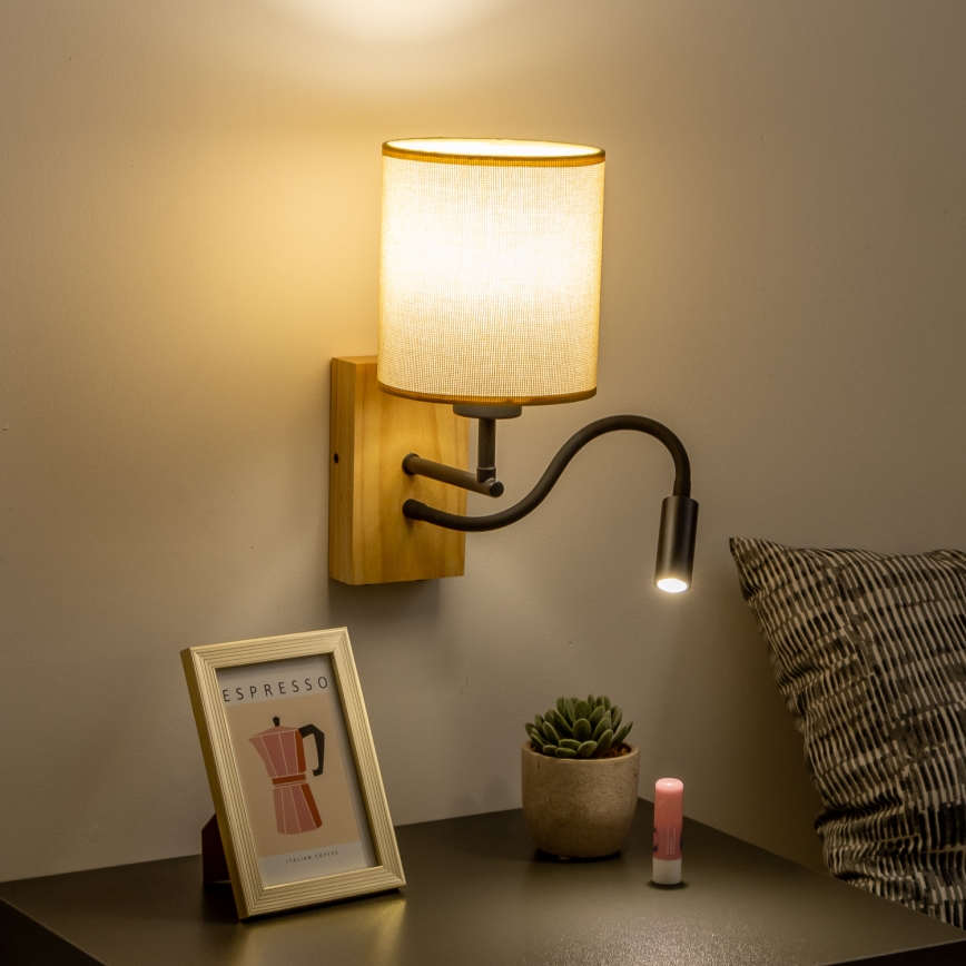 Brilagi - LED Pielāgojama sienas lampa NUBILA WOOD 1xE27/25W/230V + LED/3W ozols/gaiši brūna