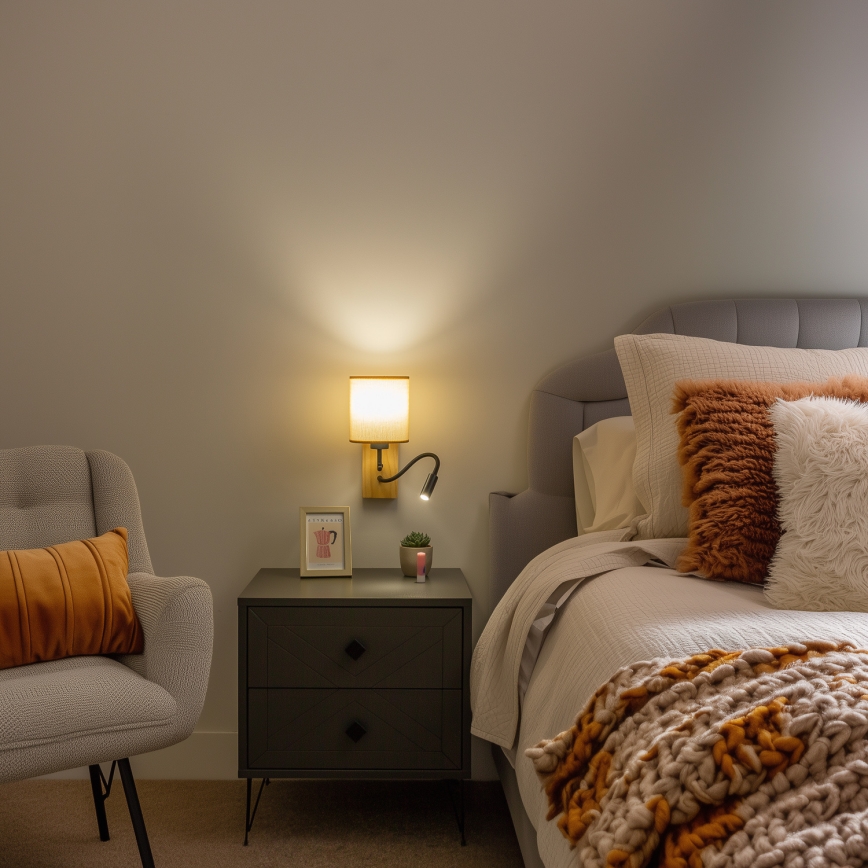Brilagi - LED Pielāgojama sienas lampa NUBILA WOOD 1xE27/25W/230V + LED/3W ozols/gaiši brūna