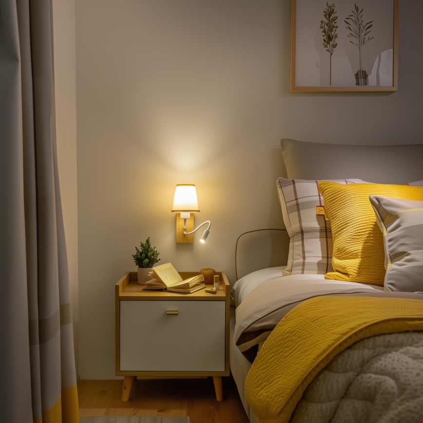 Brilagi - LED Pielāgojama sienas lampa NUBILA WOOD 1xE27/25W/230V + LED/3W ozols/gaiši brūna