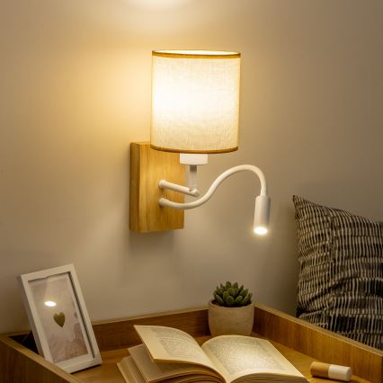Brilagi - LED Pielāgojama sienas lampa NUBILA WOOD 1xE27/25W/230V + LED/3W ozols/gaiši brūna