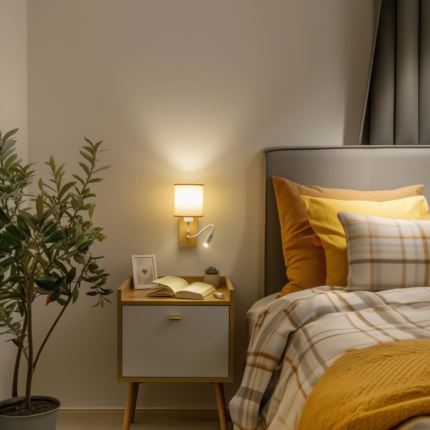 Brilagi - LED Pielāgojama sienas lampa NUBILA WOOD 1xE27/25W/230V + LED/3W ozols/gaiši brūna