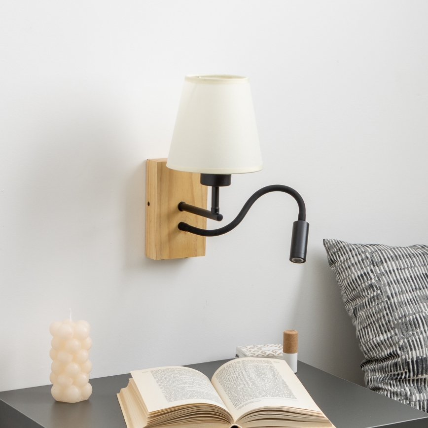Brilagi - LED Pielāgojama sienas lampa NUBILA WOOD 1xE27/25W/230V + LED/3W ozols/krēmkrāsa
