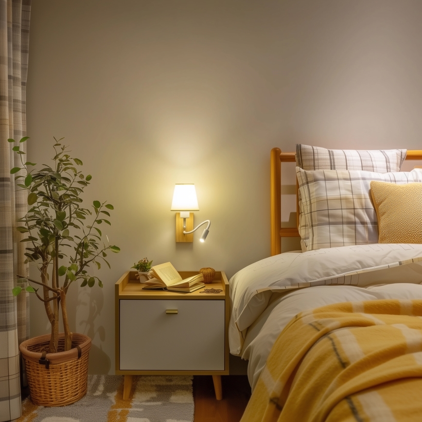 Brilagi - LED Pielāgojama sienas lampa NUBILA WOOD 1xE27/25W/230V + LED/3W ozols/krēmkrāsa